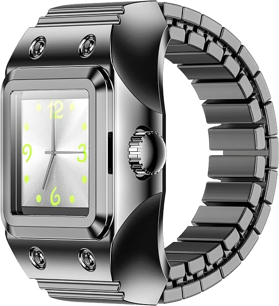 Finger Watch Smart Rings for Men Women Stretchy Elastic Band Heart Rate Monitor Sleep Tracker Pedometer Step Counter Calories Waterproof Dressy Creative Unique Fitness Ring Clock