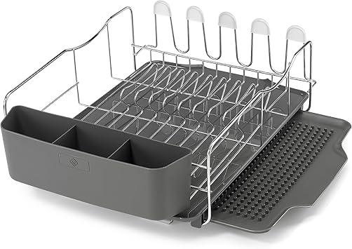 Polder KTH-615 Dish Rack, 4 PC Combo Advantage System Includes Rack, Drain Tray, Removable Drying Tray & Cutlery Holder Stainless Steel & Plastic