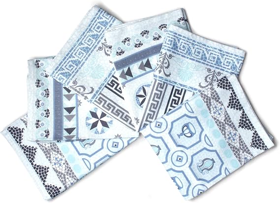 Encasa XO Cotton Kitchen Towels, 70x45 cm, Pack of 6, Blue Mosaic Print