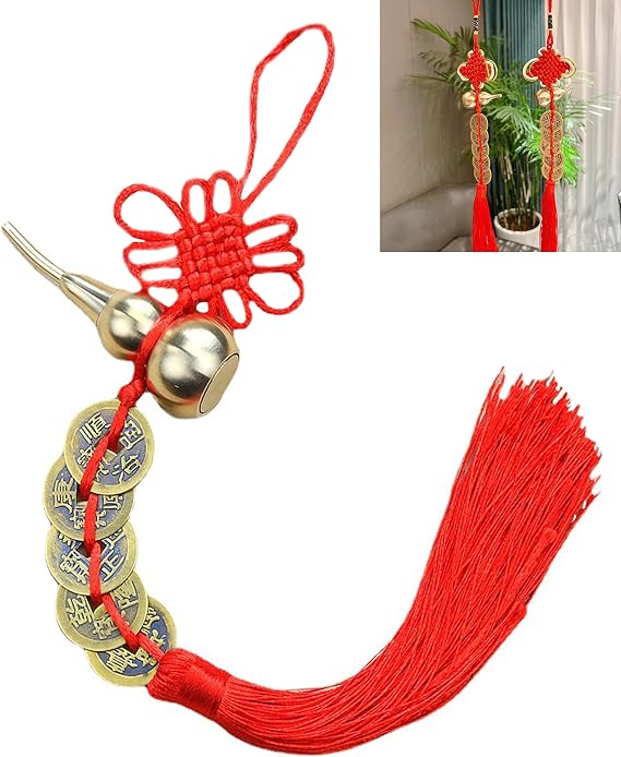 Feng Shui Good Luck Charms Metal Gourd with 5 Coins