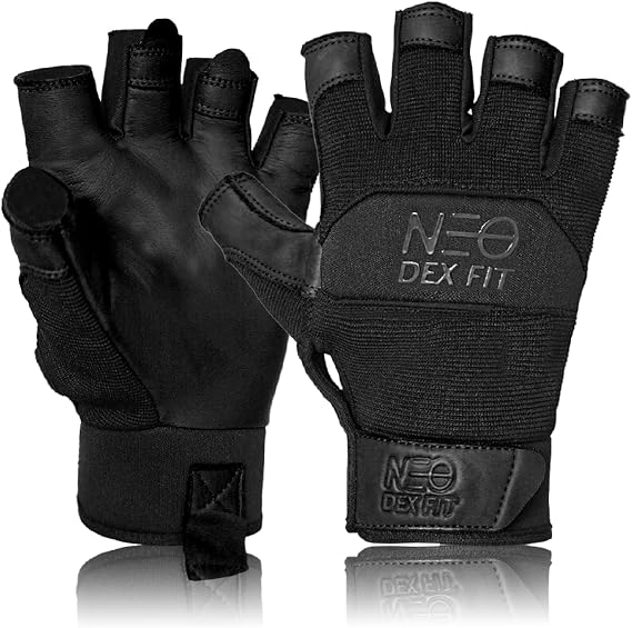 DEX FIT MG210P Fingerless Mechanic Work Gloves, Waterproof Cowhide Palm, Breathable Open Finger Design for Fishing, Auto Repair, DIY, Hand Washable; Black Black 1 Pair