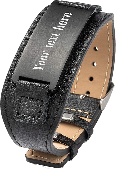 Caramel Personalized Custom Free Engraved Brown Black Leather Stainless Steel Bracelet Cuff for Men Women