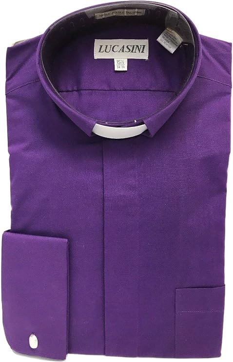 Big and Tall Tab Collar Clergy Shirt French Cuff in White, Black, and Purple