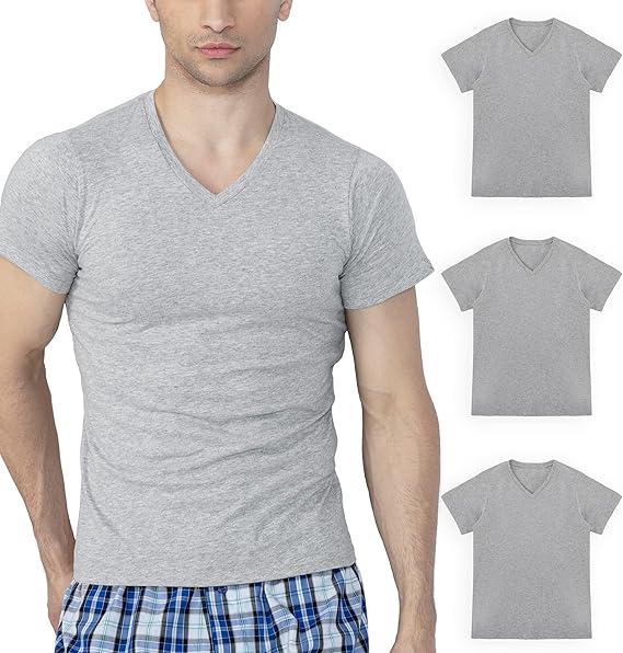 Vanever Mens V-Neck Shirt, Cotton V-Neck Shirt for Men, Pull Over Undershirt for Men Pack, Comfortable Everyday Shirt, Gray, Large