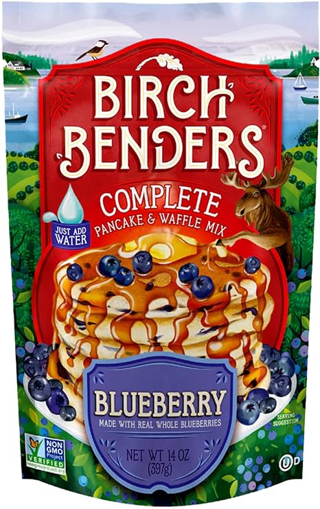 Blueberry Pancake and Waffle Mix by Birch Benders, Made with Real Blueberries, Non-GMO, Just Add Water, 14 Ounce, 1 Pack