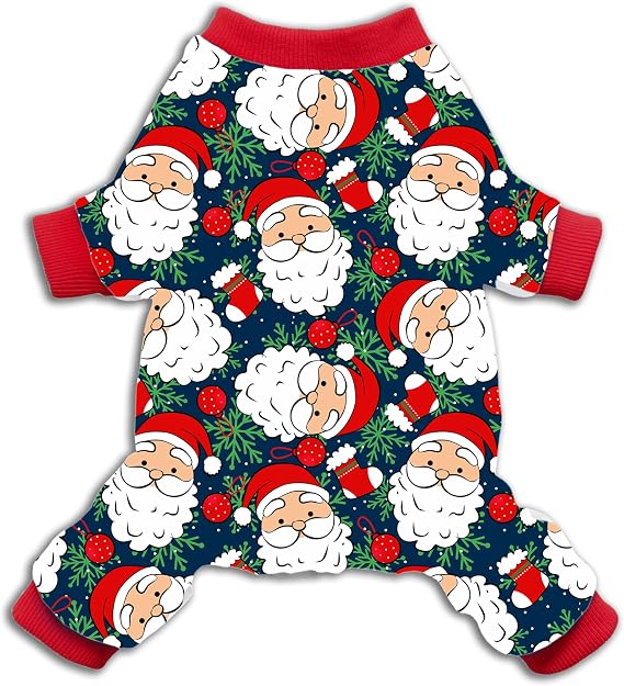 Dog Pajama Jumpsuit Holiday Christmas Santa Claus Apparel with Sleeves for Pet Puppies Boys and Girls M