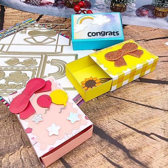 Alinacutle Congrats Gift Box Metal Cutting Die Cut Golden Dies for Gift Paper Craft Handmade Card Making DIY Greeting Cards Scrapbooking and Album Holiday Gifts Decor
