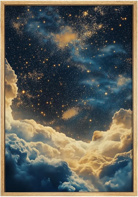 Abstract Sky Wall Art Gothic Landscape Prints White Cloud Poster Moody Scenery Pictures Moody Celestial Wall Art Dark Academia Painting Blue Sky Poster Vintage Dark Pictures Bedroom 16x24in No Frame