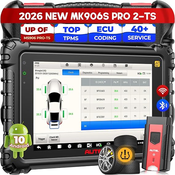 Autel Scanner MaxiCOM MK906S PRO 2-TS, Top TPMS Programming OE-ECU Coding, 2026 V2.0 of MS906 PRO2-TS MS906PRO-TS MS906 MAX MP900TS, 40+ Service, 3000+ Tests Bidirectional Diagnostic Tool CAN FD DoIP