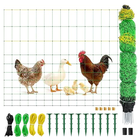 Electric Poultry Netting 41.5" H x 164' L, Portable Electric Chicken Fence for Chickens, Ducks, Geese & Turkey, Anti-Predator Poultry Net Fencing with Double Spike Posts for Backyard, Farm & Homestead