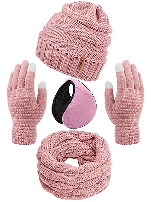 Aneco Winter Warm Sets Knitted Scarf Beanie Hat Touch Screen Gloves and Winter Ear Warmer for Men or Women