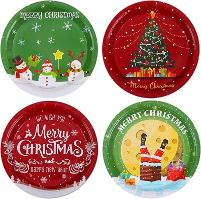 Aneco 60 Pieces Christmas Paper Plates Disposable Plates Round Dinner Plate Party Plate Tableware for Christmas Party Supplies, 9 Inches