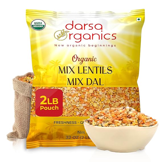 Darsa Organics Mixed Lentils (Panchratna Dal) 2lb | USDA Organic, Non-GMO, Kosher | Superfood Rich in Protein & Fiber | Great for Soup Mix, Stews, Curries