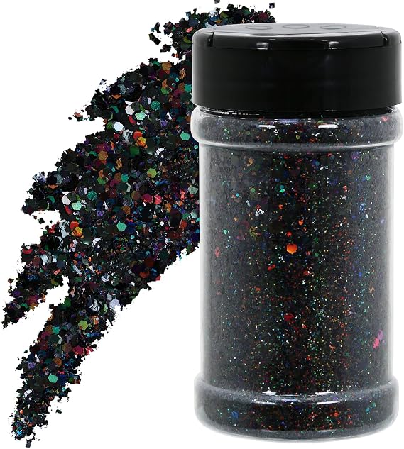 TORC 4 OZ Black Holographic Glitter 4 Ounce Mix Chunky Glitter Bulk for Resin Craft Cosmetic Art Festival Decoration
