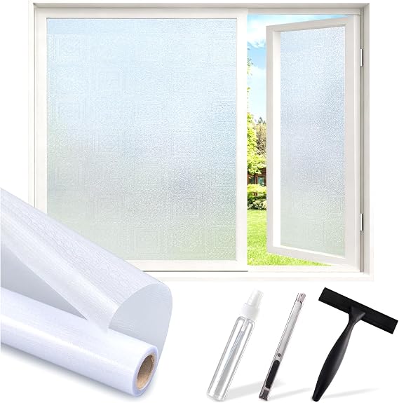 SUNBABY (Frosted + Reeded Glass) Window Privacy Film,17.7x78.7 Inches