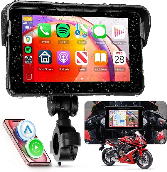 Motorcycle Carplay Screen, Wireless CarPlay & Android Auto for Motorbike Hodozzy 5 inch In-Cell IPS Touch Screen Portable Car Stereo for