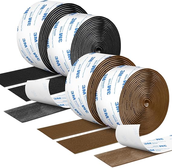 12Ft x 2 Inch Hook and Loop Tape Black and Brown, Heavy Duty Double-Sided Adhesive Strips, Strong Sticky Back Fastener Roll, Cuttable Interlocking Tape Fasteners for Home, Office, Car, School & DIY