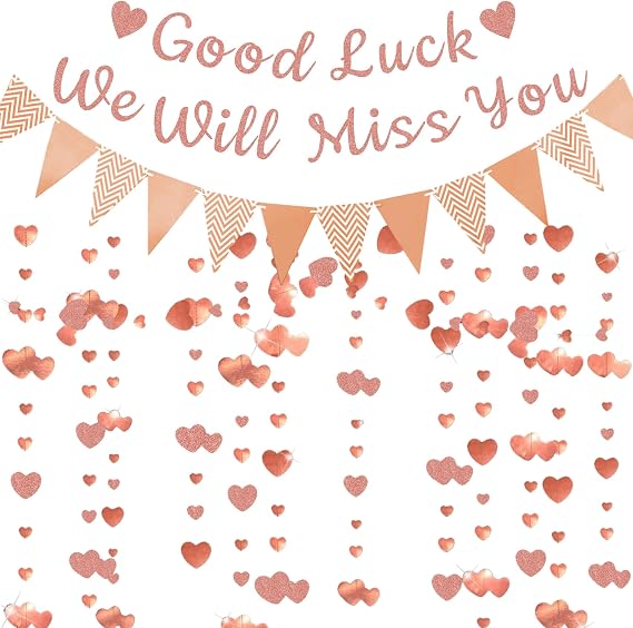 We Will Miss You Banner - Rose Gold Going Away Party Decorations Good Luck Banner Pennant Garland for Graduation Farewell Retirement Goodbye Coworker Leaving Party Decoration Supplies
