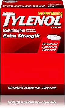 TylenolR Extra-Strength, 2-Caplet Dosage, 100 caplets total,500mg each