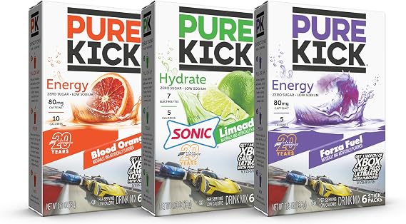 Pure Kick Forza Fuel Energy Singles To Go Drink Mix Variety, 18 Packets