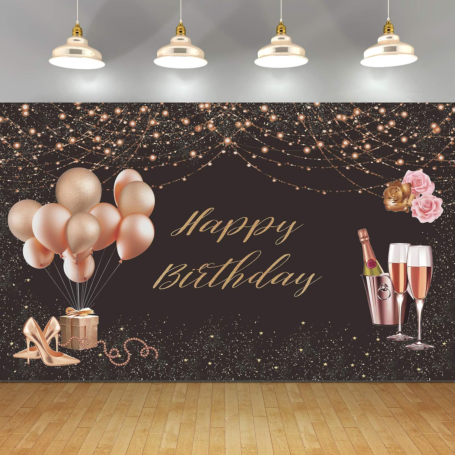 Happy Birthday Backdrop Banner for Women Girls, Fabric Pink Rose Gold Sign Poster for 16th 18th 30th 40th 50th 60th 70th Birthday Party Photo Booth Backdrop Background Banner