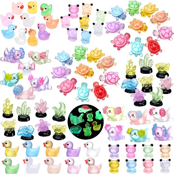 GSrenyu 84 Pcs Mini Resin Animals Luminous Miniature Plastic Animals | Glow In The Dark Tiny Resin Animals, Fish Tank Decorations, Mini Figures, Fish Tank Ornaments, Aquarium Decoration