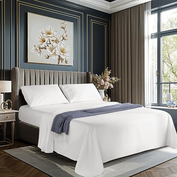 100% Egyptian Cotton Sheet Set 4Pcs, 16 Deep Pocket, White Queen