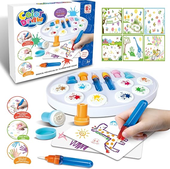 Magic Painting Brush Set for Kids - Mess Free Inkless Drawing Kit, Sensory Art Learning Activities & Toddler Travel Toys, Christmas Birthday Gifts for Boys Girls Ages 3+