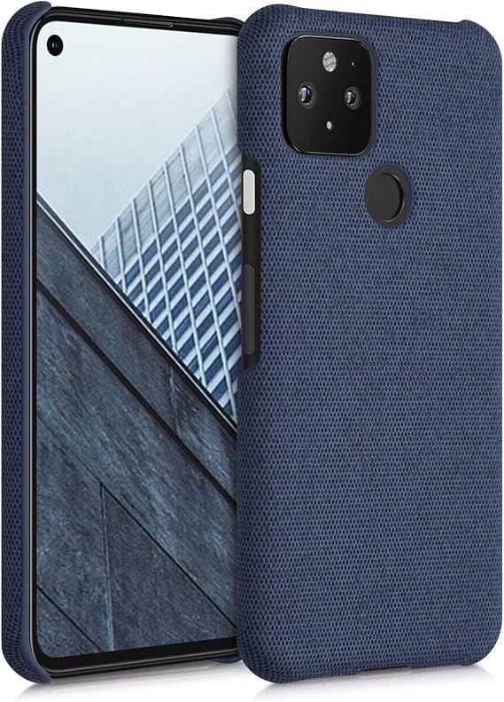 kwmobile Fabric Case Compatible with Google Pixel 5 - Case Hard Protective Phone Cover with Material Texture - Dark Blue