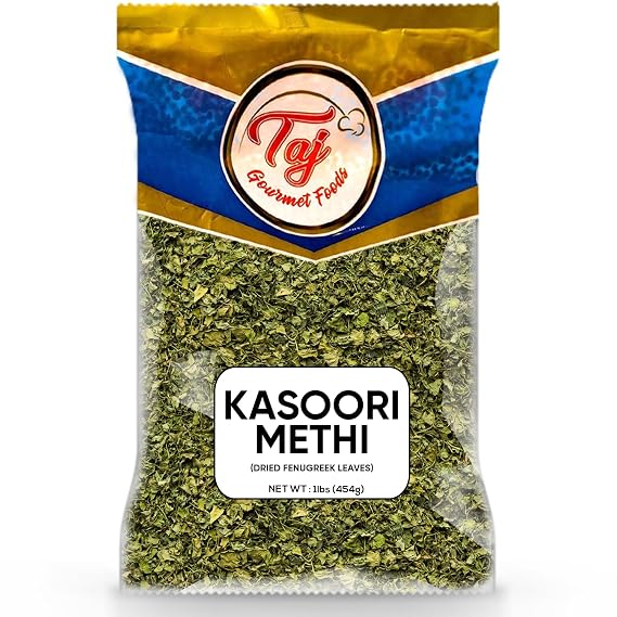 TAJ Dried Fenugreek Leaves | Kasoori Methi | 1-Pound Bulk Pack