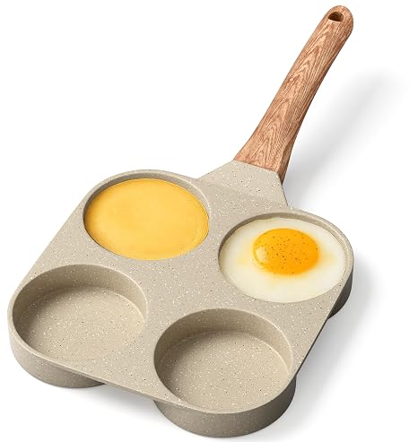 4-Cup Nonstick Frying Egg Pan White Marble, Granite Pancake Pan, PFOS & PFOA Free, Die-Cast Aluminum with Heat-Resistant Handle, 500F Stove-Safe, Compatible with Induction, Gas & Electric Cooktops