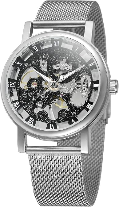 FORSINING Men's Classic Skeleton Mechanical Hand-Wind Stainless Steel Bracelet Brand Popular Watch Saat