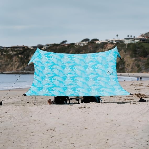 Neso Gigante Beach Tent 2.5 m high 3.3 m (11 ft) x 3.3 m (11 ft) reinforced corners and cooling compartment (tropical flowers)