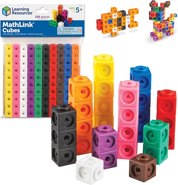 Learning Resources MathLink Cubes - Set of 100 Cubes, Ages 5+ Kindergarten, STEM Activities, Math Manipulatives, Homeschool Supplies, Teacher Supplies | Linking Cubes Math Manipulatives for Elementary School, Kids Counting Blocks for Classroom, Math Manipulatives Kindergarten