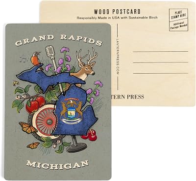 Grand Rapids, Michigan, State Treasure Trove 4x6 Birch Wood Postcards, 2-Pack Stationary, Rustic Home Wall Decor