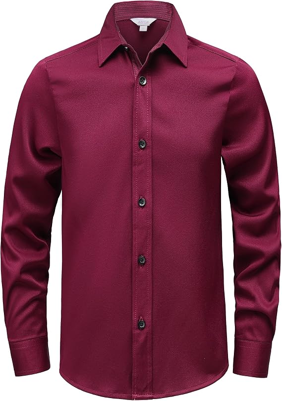 Boys Stretch Dress Shirts Wrinkle Free Long Sleeve Button Down Shirts