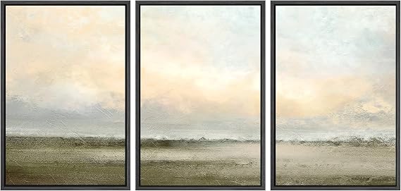 SIGNWIN Framed Canvas Print Wall Art Set Minimal Pastel Sunset Desert Landscape Nature Abstract Illustrations Modern Art Decorative Nordic Rustic for Living Room, Bedroom, Office - 24"x36"x3 Black