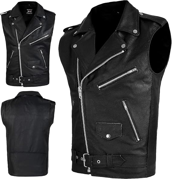 DEFY Men's Genuine Leather Motorcycle Biker Concealed Carry Vintage Vest American Sizes (4XL)