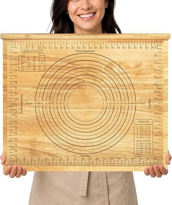 Extra Large Pastry Board, 24'' x 20" Wood Dough Rolling Tray with Edge, Reversible Cutting & Serving Board for Pizza, Bread, Pastry Baking, Kitchen Counter Dough Prep Board