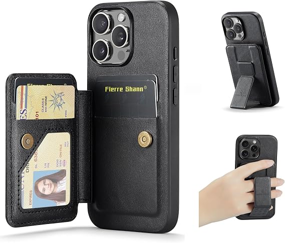 PU Leather Magnetic Flip Stand Wallet Case for iPhone 16 Pro Max, Black