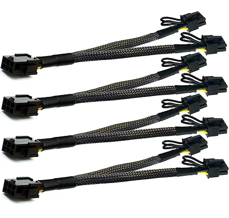 PCI-e 6 Pin to Dual PCIe 8 6+2 Pin Graphics Card PCI Express Power Adapter GPU VGA Y Splitter Extension Cable Video Card Sleeve Power Cable 9 Inch 18AWG 4 Pack