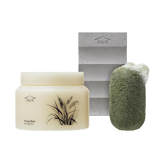 SIOT Korean Skincare Bundle Rice Mask, Herbal Facial Soap & Soap Dish | Complete Set for Gentle Cleansing, Hydration & Eco-Friendly Skincare