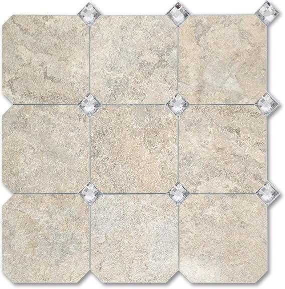Yipscazo 1 Sheet Peel and Stick Diamonds Tile Backsplash, PVC Backsplash Tiles,Stick on Backsplash for Kitchen (12'' X 12'', Beige)