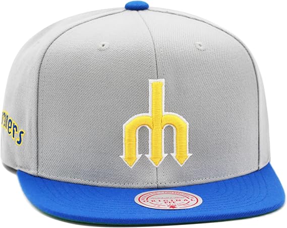 Mitchell & Ness Seattle Mariners Cooperstown MLB Away Snapback Hat Cap - Grey/Royal
