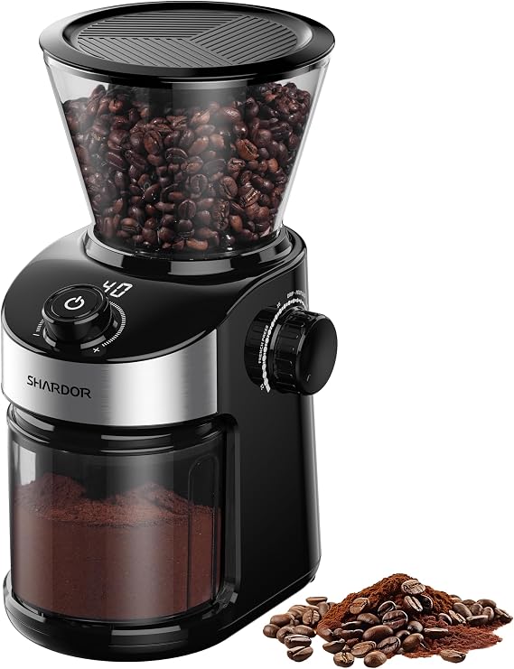 SHARDOR Burr Coffee Bean Grinder, 32 Settings, 40-Second Timer, Black | Electric Grinding, Chamber Cleaning Button, Adjustable Grind Time Control, Removable Hopper, Compact Design, Home Brewing