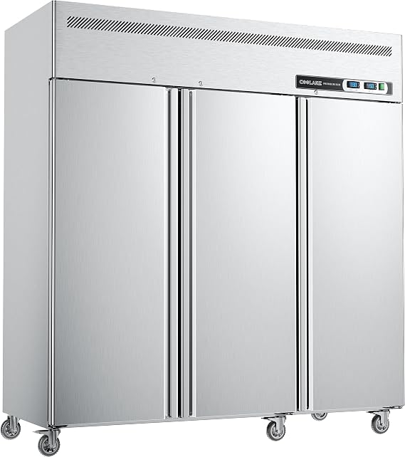 Coolake 72" W 3 Door Commercial Refrigerator and Freezer Combo, 54 Cu.ft 3 Section Stainless Steel Solid Door Fan Cooling Upright Reach in Freezer for Restaurant, Bar, Shop, Garag