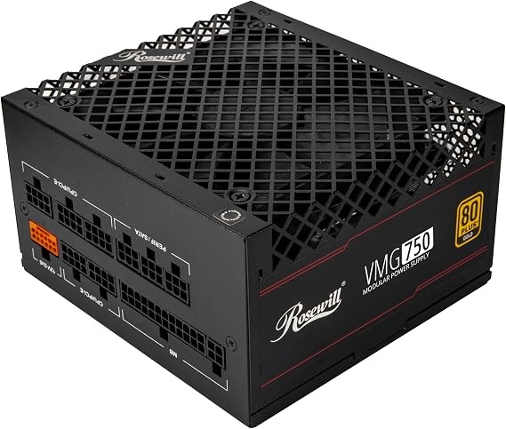 Rosewill VMG 750W 80+ Gold, ATX 3.0 & 3.1 Compatible, Full Modular Low-Noise Power Supply, PCIe 5.1 12V-2x6 Connector, 100% Japanese Electrolytic Capacitor, 120mm FDB Silent Fan -