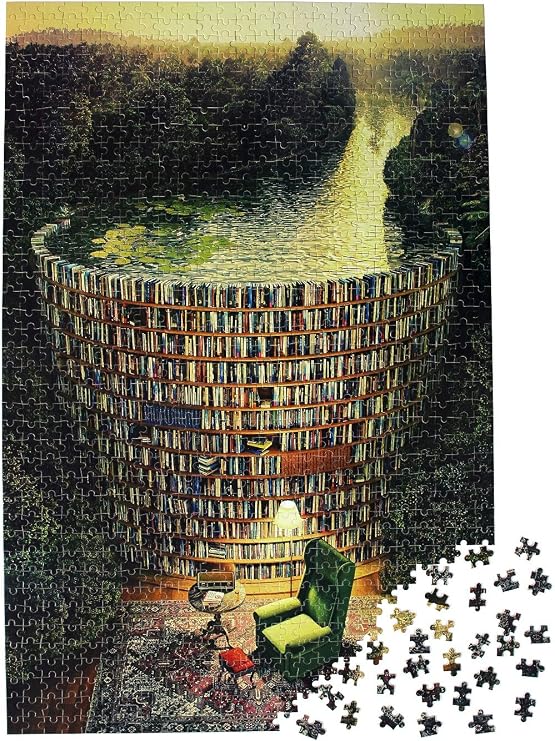Fantasy Forest Library Puzzle 1000 Piece for Adults Bookshelf Dam Puzzle
