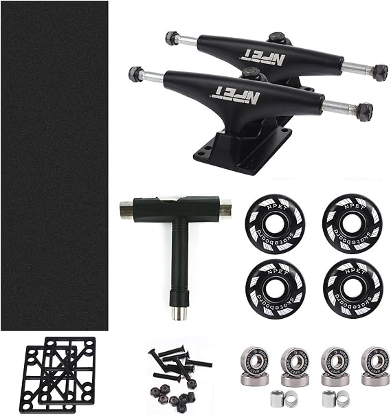 NPET Skateboard Bearings, Skateboard Wheels 52mm, Skateboard Trucks, Skateboard Grip Tape Combo Set