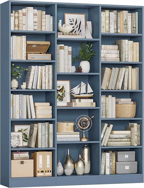FACBOTALL Triple Wide Bookshelf, Large Bookshelf with 17 Display Shelves